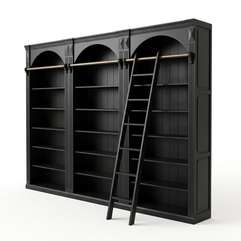 Hamptons Heritage Open Library Arched Extendable Bookshelf/Bookcase with Ladder 100cm - 300cm Wide