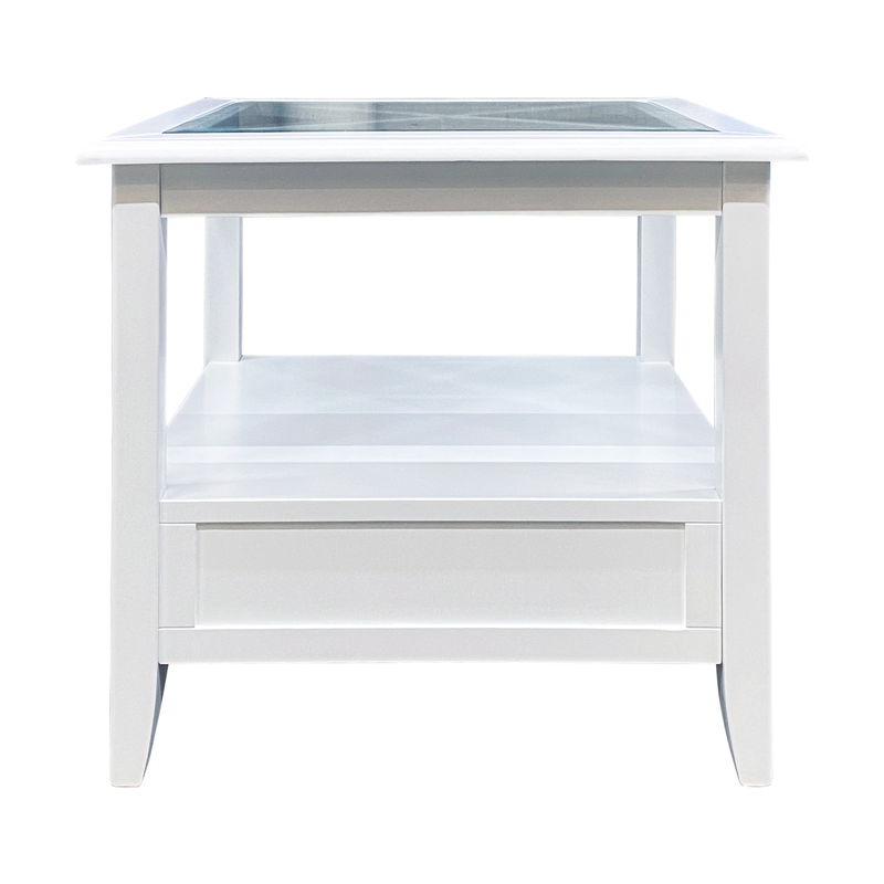 Hamptons Coastal 1 Drawer Glass Cross Side Table