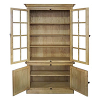 French Provincial Casement Double Glass Door Display Buffet and Hutch Cabinet Bookcase