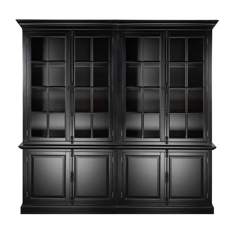 French Provincial Casement Double Glass Door Display Buffet and Hutch Cabinet Bookcase
