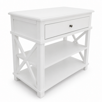 Hamptons Coastal Cross 1 Drawer Bedside Table with Shelf