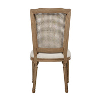 Set of 2 French Provincial / Hamptons Classic Oak Dining Chair with Natural Rattan Cane Back & Beige White Cushion