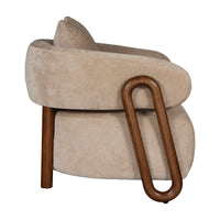 Luna Loop Boucle Armchair with Wooden Armrest in Afternoon Brown / Butter Cream