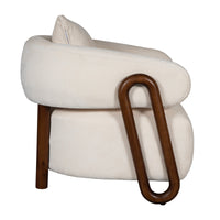 Luna Loop Boucle Armchair with Wooden Armrest in Afternoon Brown / Butter Cream