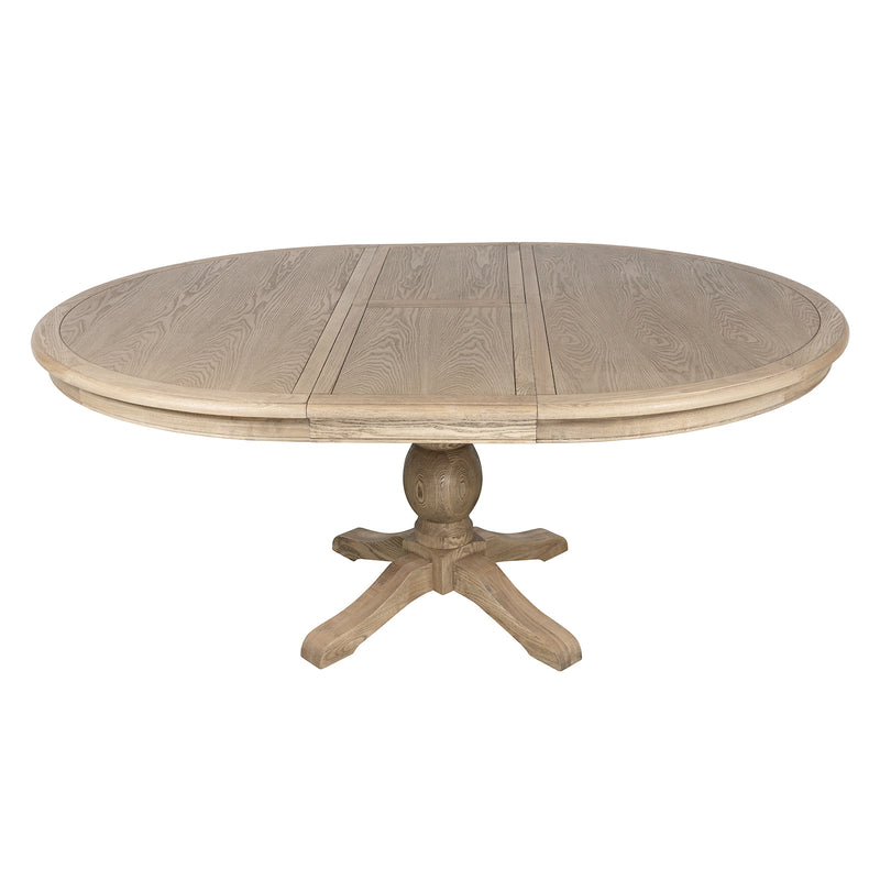 French Provincial Farmhouse 140-180cm Pedestal Extendable Round Dining Table Elm wood