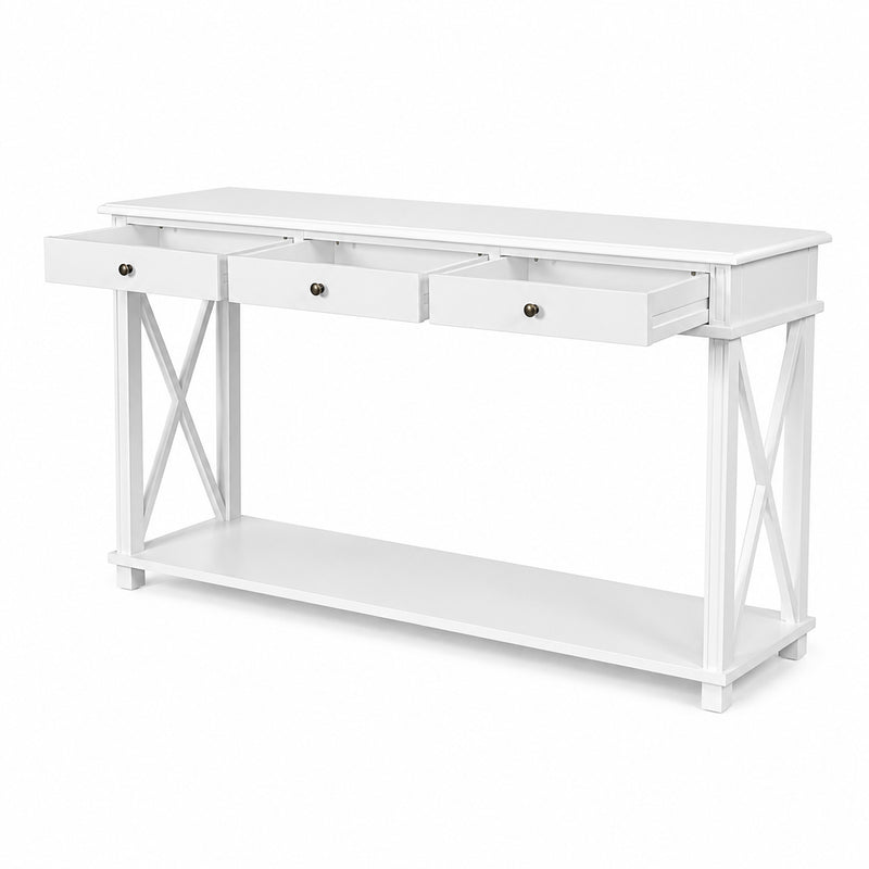 Hamptons Halifax Side Cross 3 Drawer Console Hall Table