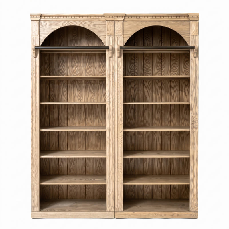 Hamptons Heritage Open Library Arched Extendable Bookshelf/Bookcase with Ladder 100cm - 300cm Wide