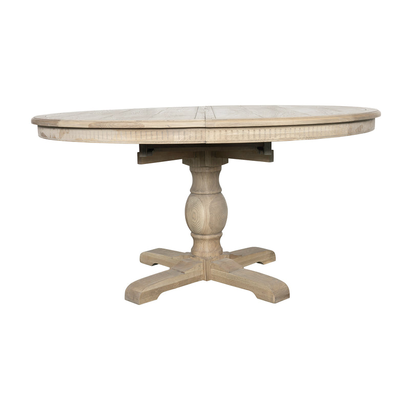 New England Hamptons Round Dining Table with Dentil Molding in Natural Ash Pedestal Base 150cm-190cm