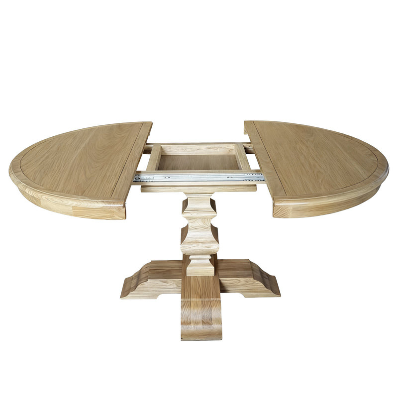 French Provincial Farmhouse Extendable Round Pedestal Dining Table