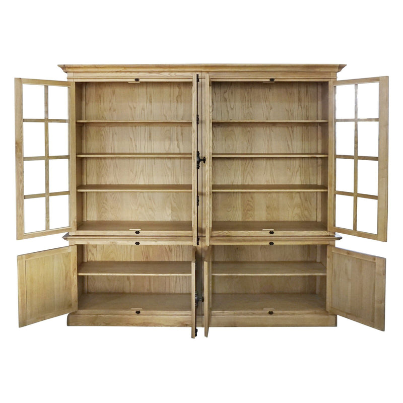 French Provincial Casement Double Glass Door Display Buffet and Hutch Cabinet Bookcase