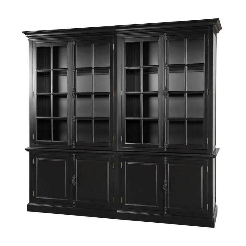 French Provincial Casement Double Glass Door Display Buffet and Hutch Cabinet Bookcase