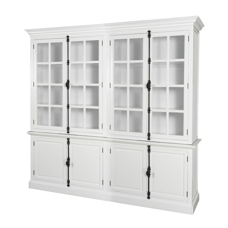 French Provincial Casement Double Glass Door Display Buffet and Hutch Cabinet Bookcase
