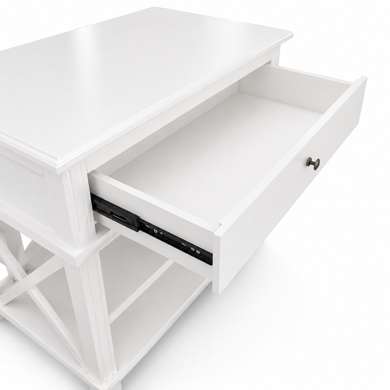 Hamptons Coastal Cross 1 Drawer Bedside Table with Shelf