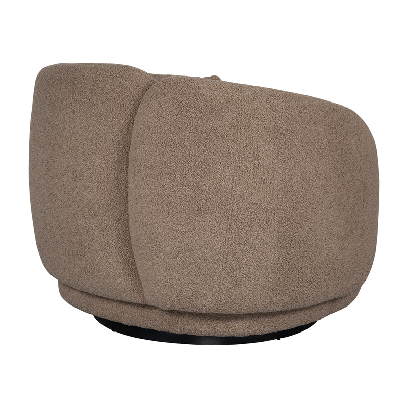 Tulip Blossom Boucle Swivel Lounge Armchair in Soft Butter Cream/Black Sesame/Olive