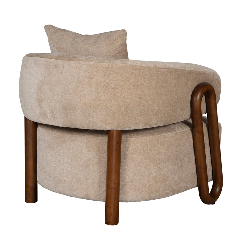 Luna Loop Boucle Armchair with Wooden Armrest in Afternoon Brown / Butter Cream
