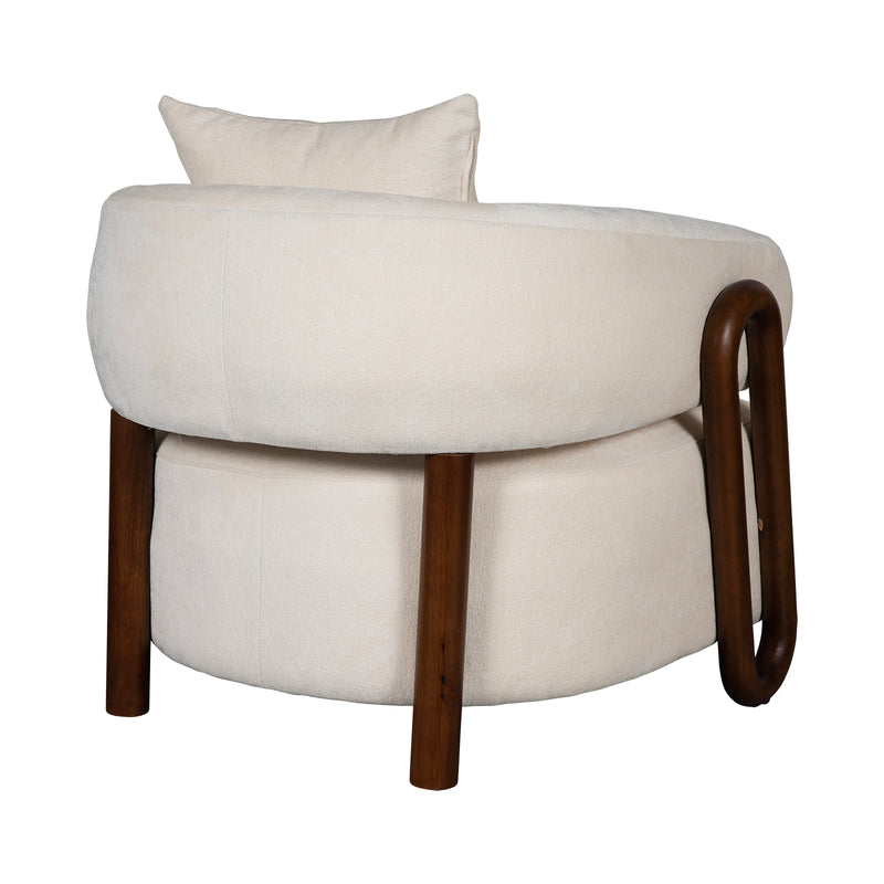 Luna Loop Boucle Armchair with Wooden Armrest in Afternoon Brown / Butter Cream