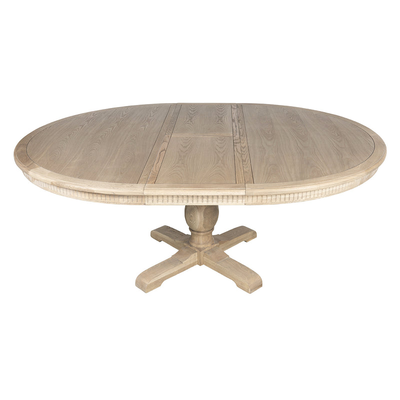 New England Hamptons Round Dining Table with Dentil Molding in Natural Ash Pedestal Base 150cm-190cm