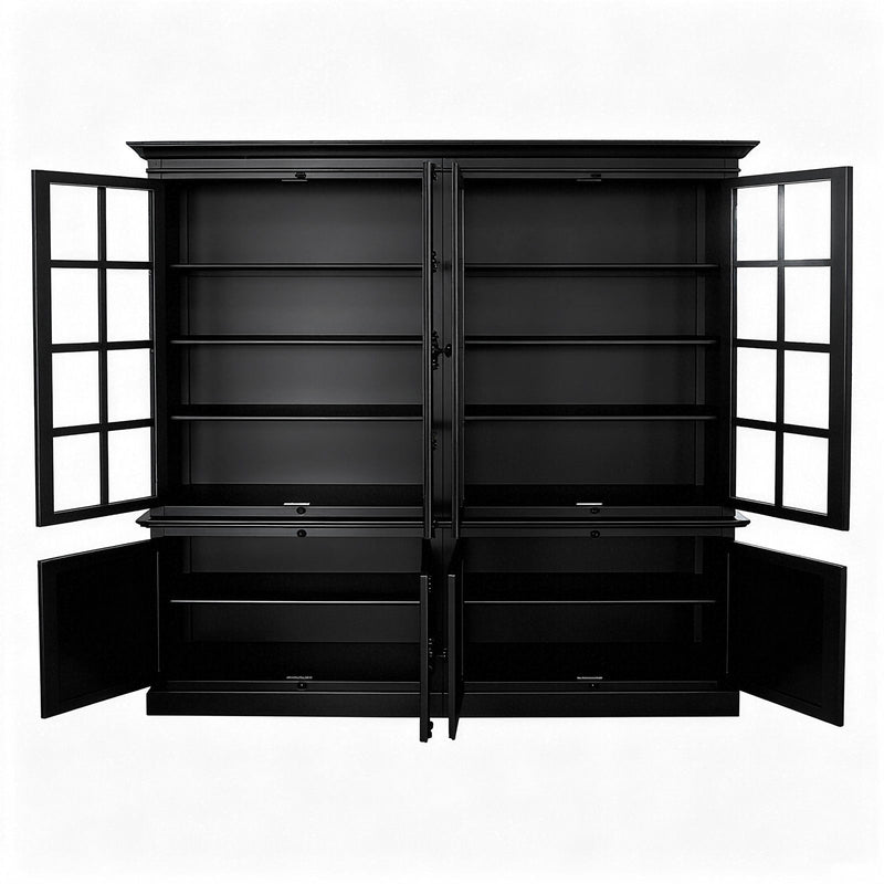 French Provincial Casement Double Glass Door Display Buffet and Hutch Cabinet Bookcase