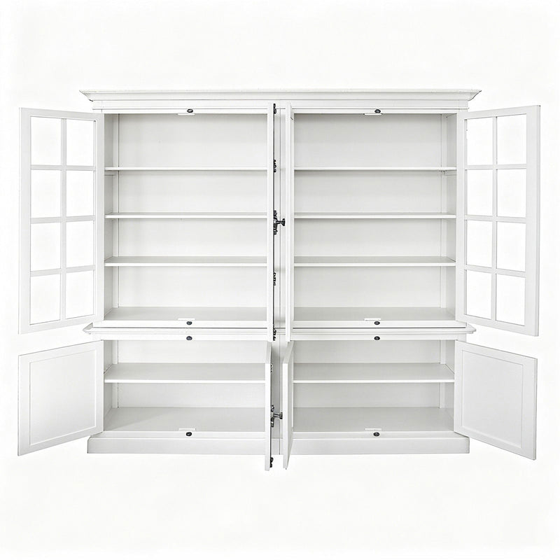 French Provincial Casement Double Glass Door Display Buffet and Hutch Cabinet Bookcase