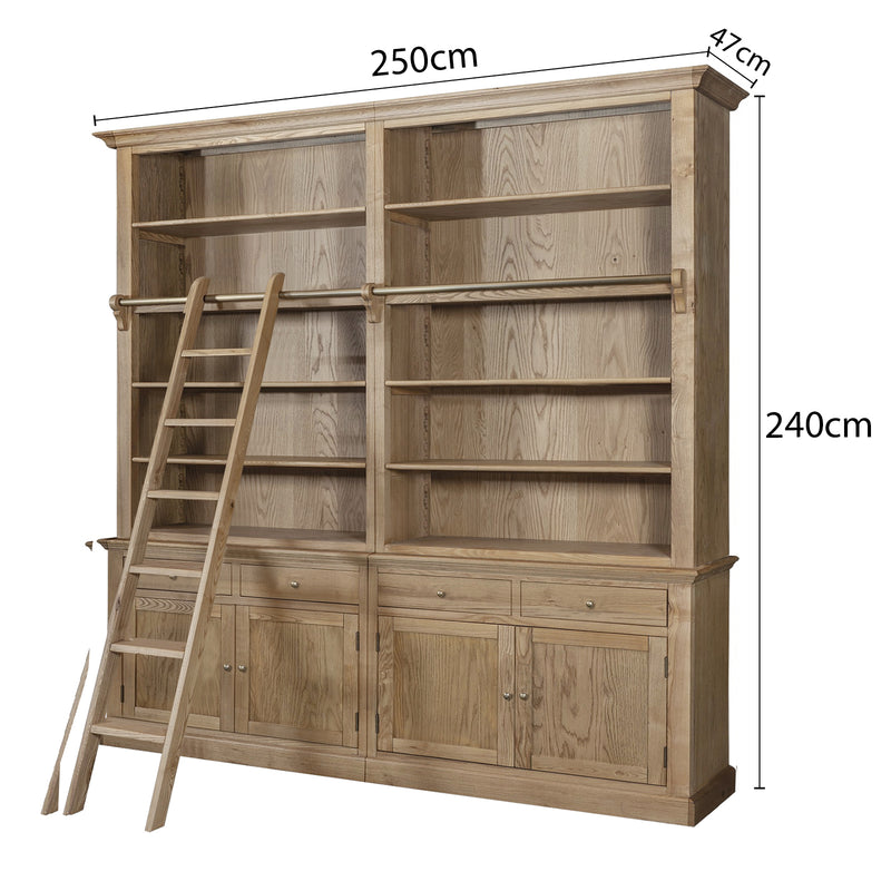 Hamptons Halifax Open Extendable Bookcase with Ladder 250-368cm