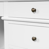 New England Hamptons Executive Desk with Dentil Moulding & Turned Legs – 6 Drawer 1 cupboard Pedestal Study Desk