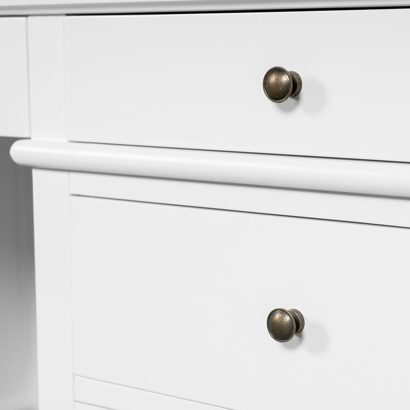 New England Hamptons Executive Desk with Dentil Moulding & Turned Legs – 6 Drawer 1 cupboard Pedestal Study Desk
