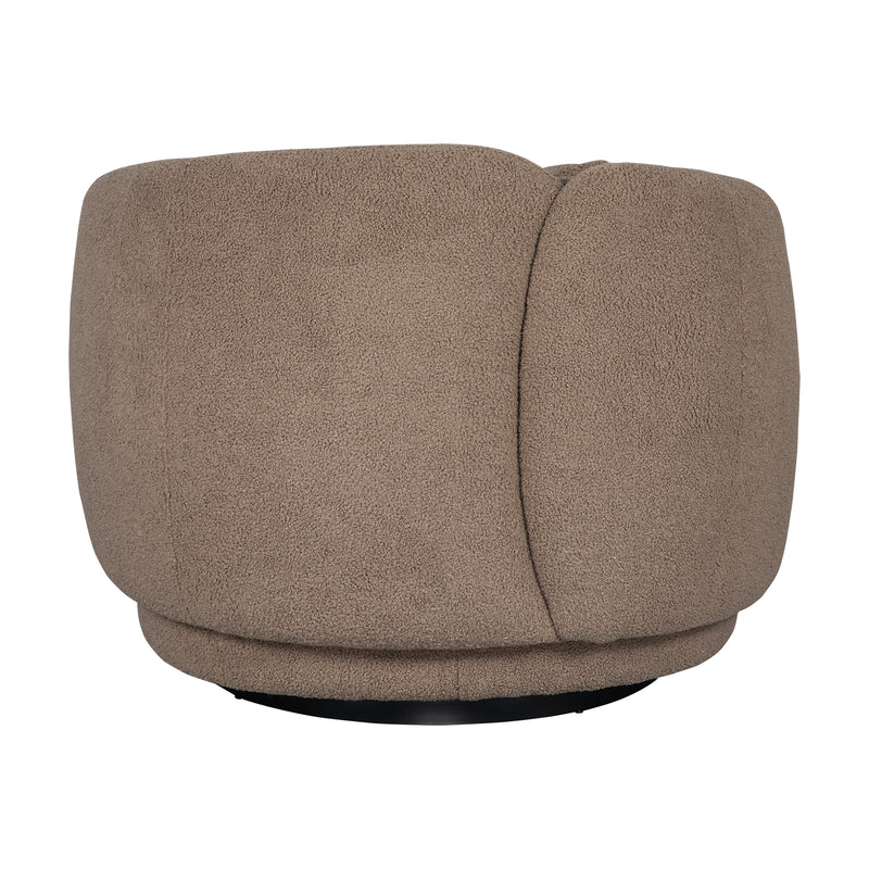 Tulip Blossom Boucle Swivel Lounge Armchair in Soft Butter Cream/Black Sesame/Olive