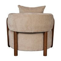 Luna Loop Boucle Armchair with Wooden Armrest in Afternoon Brown / Butter Cream