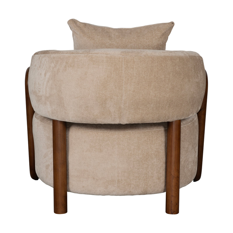 Luna Loop Boucle Armchair with Wooden Armrest in Afternoon Brown / Butter Cream
