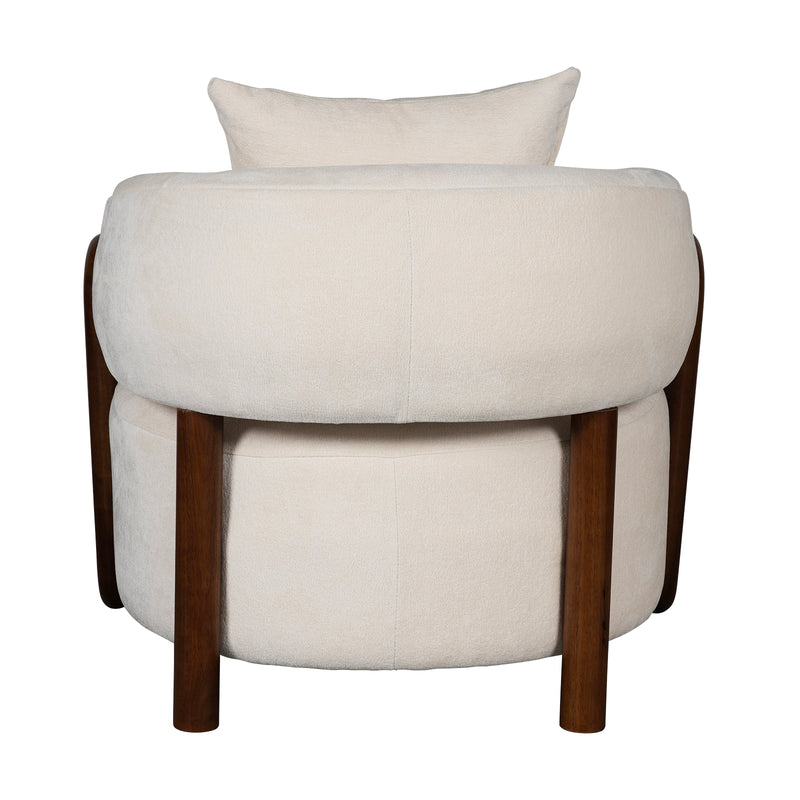 Luna Loop Boucle Armchair with Wooden Armrest in Afternoon Brown / Butter Cream