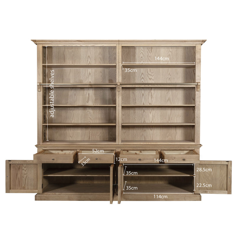 Hamptons Halifax Open Extendable Bookcase with Ladder 250-368cm