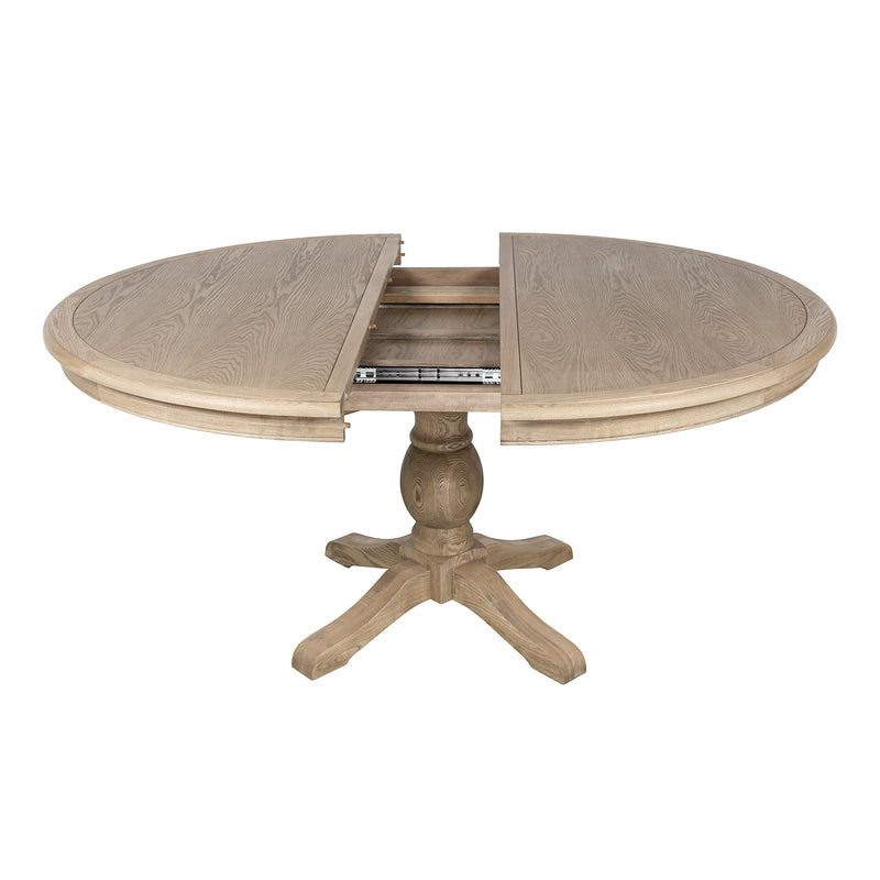 French Provincial Farmhouse 140-180cm Pedestal Extendable Round Dining Table Elm wood