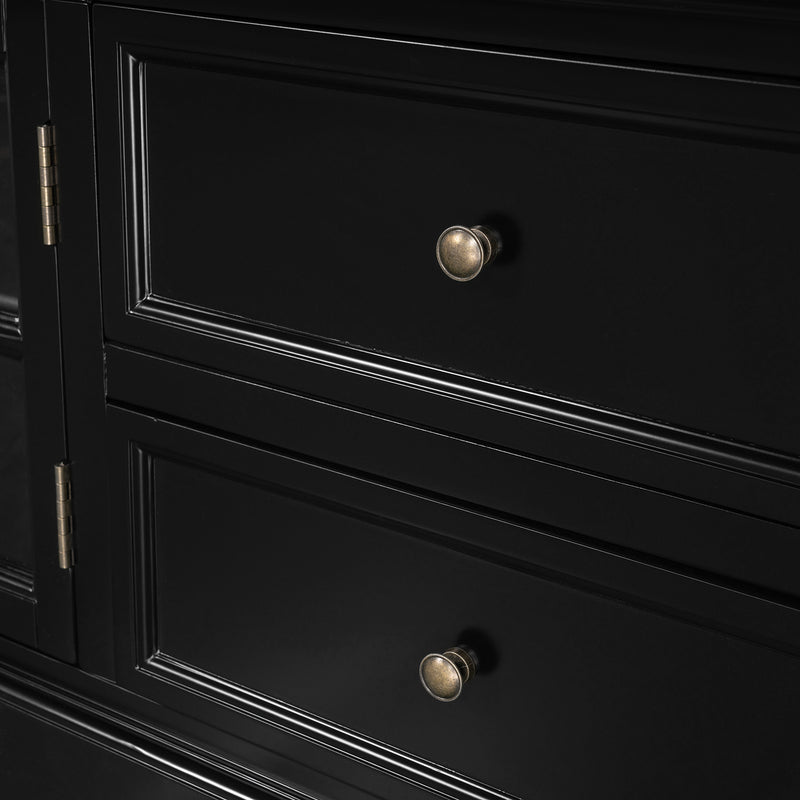 Hamptons Halifax TV Entertainment Unit with 4 Drawers Glass Doors Storage 180cm