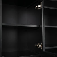 Hamptons Library Wall Unit Modular Buffet and Hutch Glass Cabinet with Cupboard in Black with Natural Top (Pre-order extra $1000 Early Bird discount)