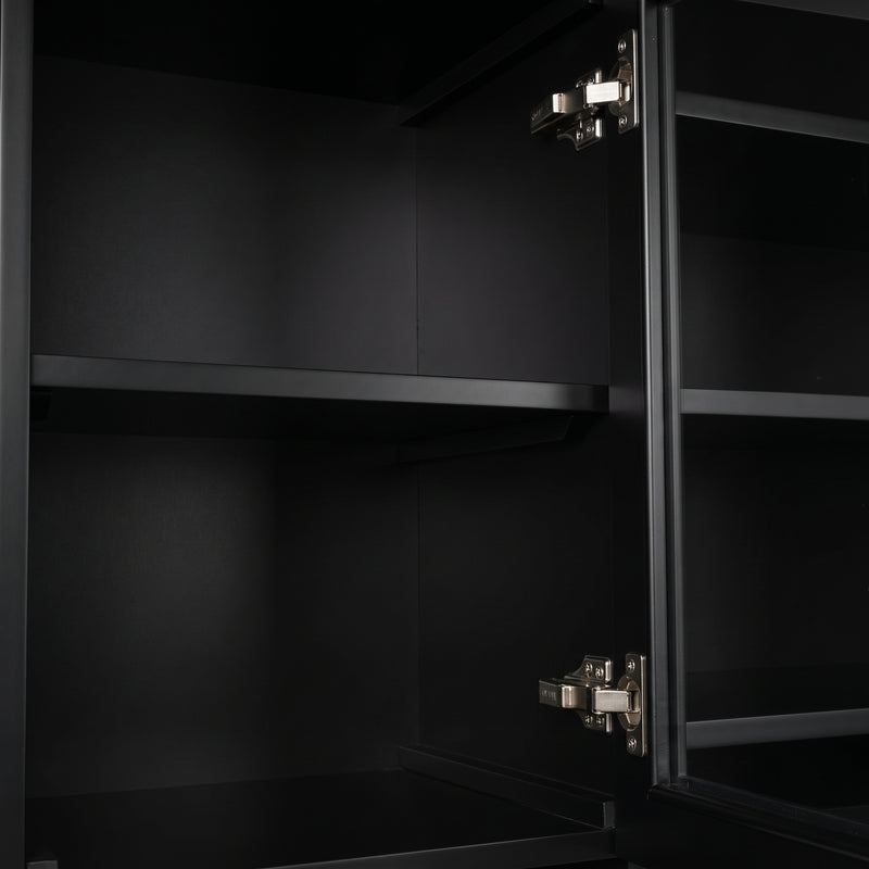 Hamptons Library Wall Unit Modular Buffet and Hutch Glass Cabinet with Cupboard in Black with Natural Top (Pre-order extra $1000 Early Bird discount)