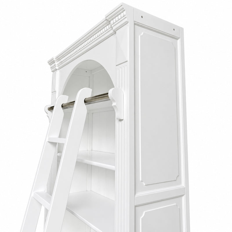 Hamptons Heritage Open Library Arched Extendable Bookshelf/Bookcase with Ladder 100cm - 300cm Wide