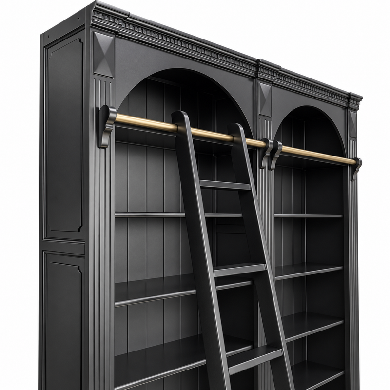 Hamptons Heritage Open Library Arched Extendable Bookshelf/Bookcase with Ladder 100cm - 300cm Wide