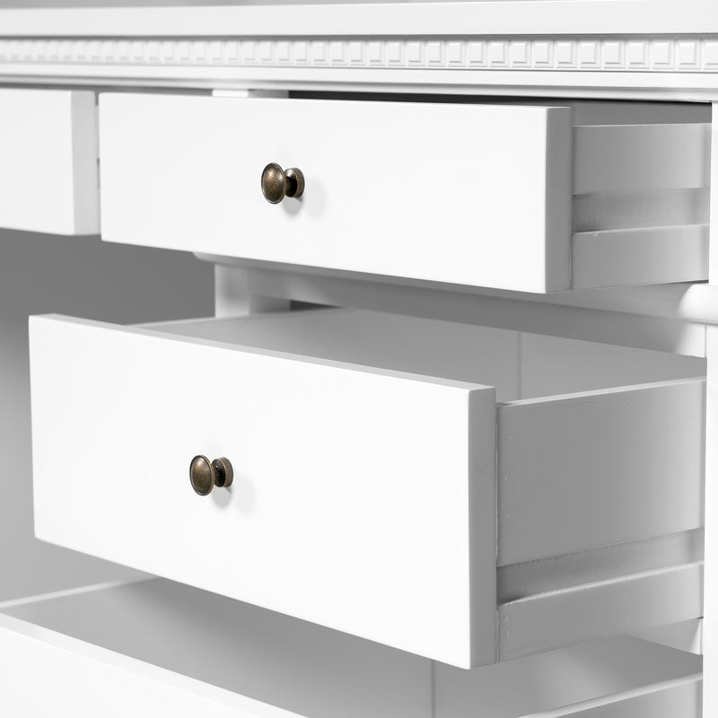 New England Hamptons Executive Desk with Dentil Moulding & Turned Legs – 6 Drawer 1 cupboard Pedestal Study Desk