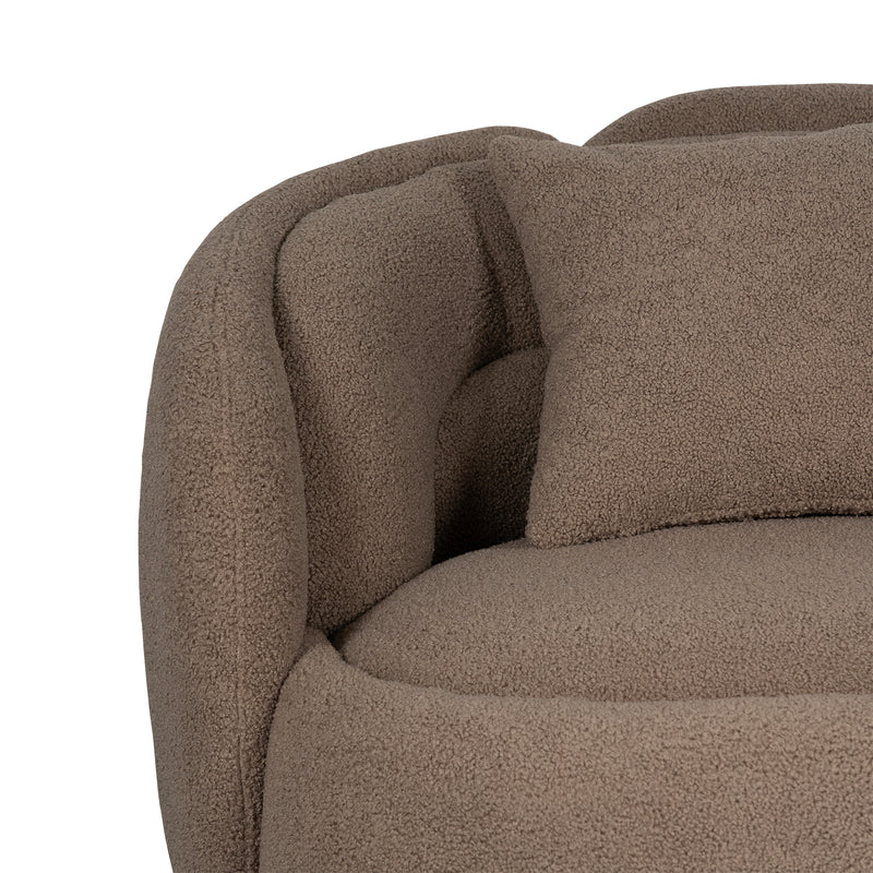 Tulip Blossom Boucle Swivel Lounge Armchair in Soft Butter Cream/Black Sesame/Olive