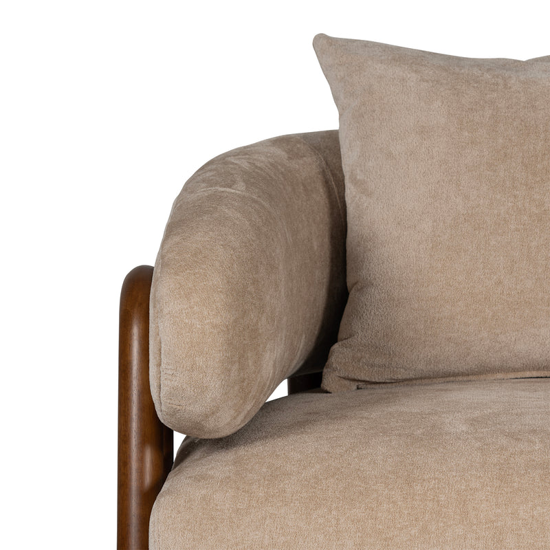 Luna Loop Boucle Armchair with Wooden Armrest in Afternoon Brown / Butter Cream