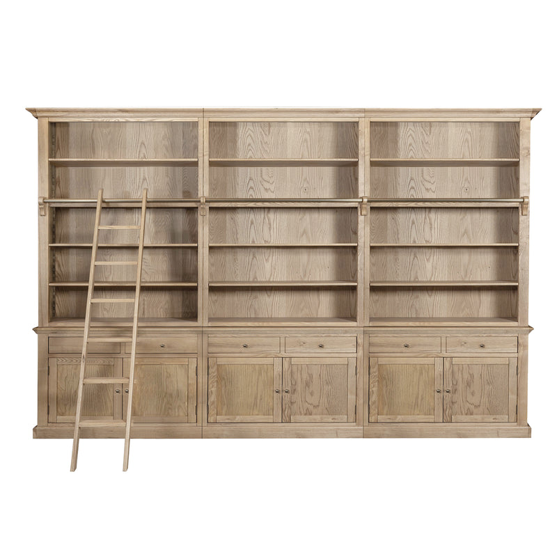 Hamptons Halifax Open Extendable Bookcase with Ladder 250-368cm