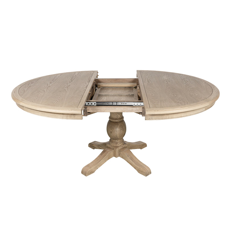 French Provincial Farmhouse 140-180cm Pedestal Extendable Round Dining Table Elm wood