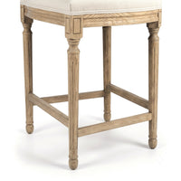 French Provincial / Hamptons Classic Oak Bar Stool with Natural Rattan Cane Back & Beige White Cushion