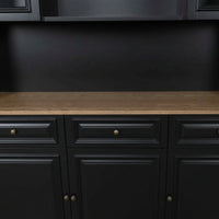 Hamptons Library Wall Unit Modular Buffet and Hutch Glass Cabinet with Cupboard in Black with Natural Top (Pre-order extra $1000 Early Bird discount)