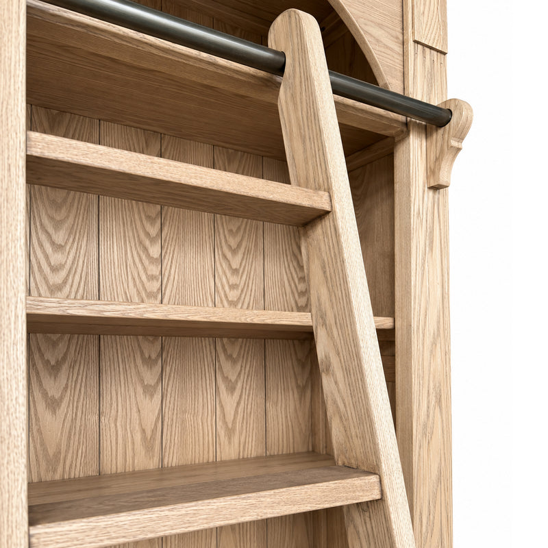 Hamptons Heritage Open Library Arched Extendable Bookshelf/Bookcase with Ladder 100cm - 300cm Wide