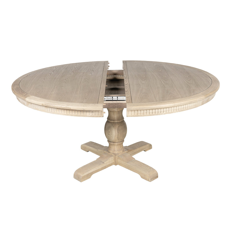 New England Hamptons Round Dining Table with Dentil Molding in Natural Ash Pedestal Base 150cm-190cm