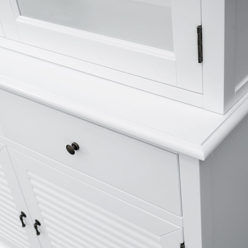 Hamptons Louvre 2 Glass Door Hutch Display and Buffet Cabinet Bookcase Cupboard