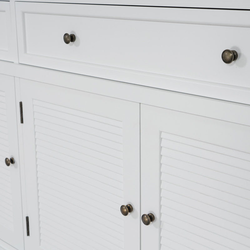 Hamptons Coastal Seaside Glass Hutch Cabinet and Buffet