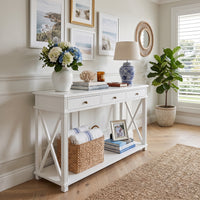Hamptons Halifax Side Cross 3 Drawer Console Hall Table