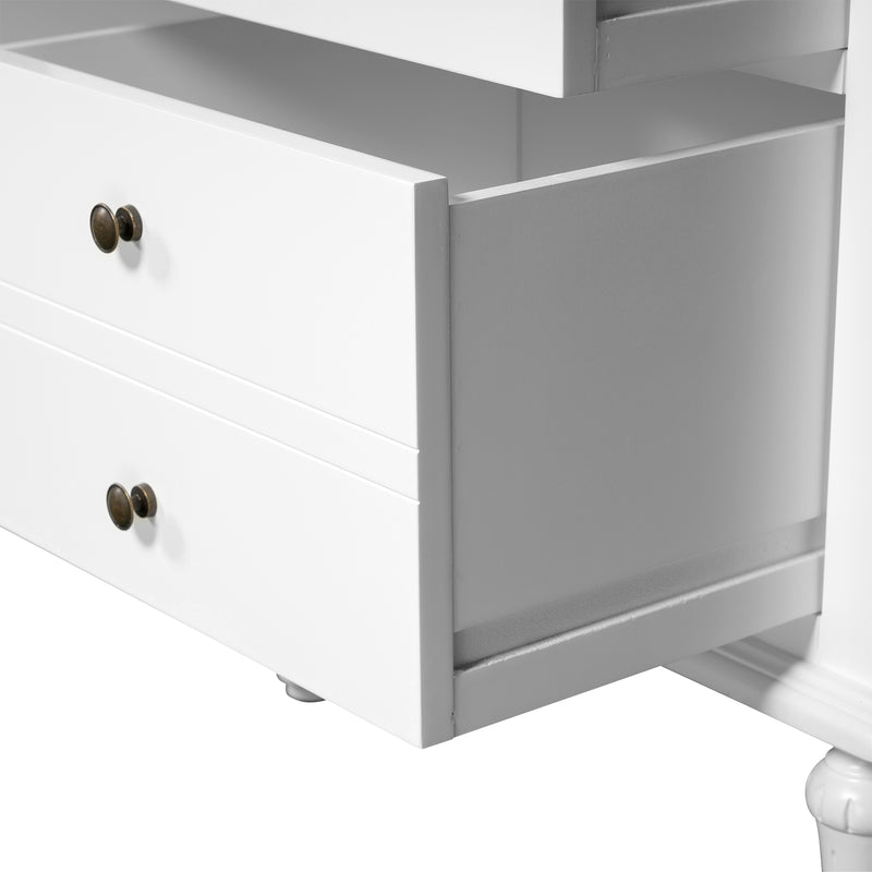New England Hamptons Executive Desk with Dentil Moulding & Turned Legs – 6 Drawer 1 cupboard Pedestal Study Desk